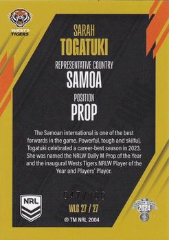 2024 NRL Traders Titanium - World In League Gold #WLG27 Sarah Togatuki Back